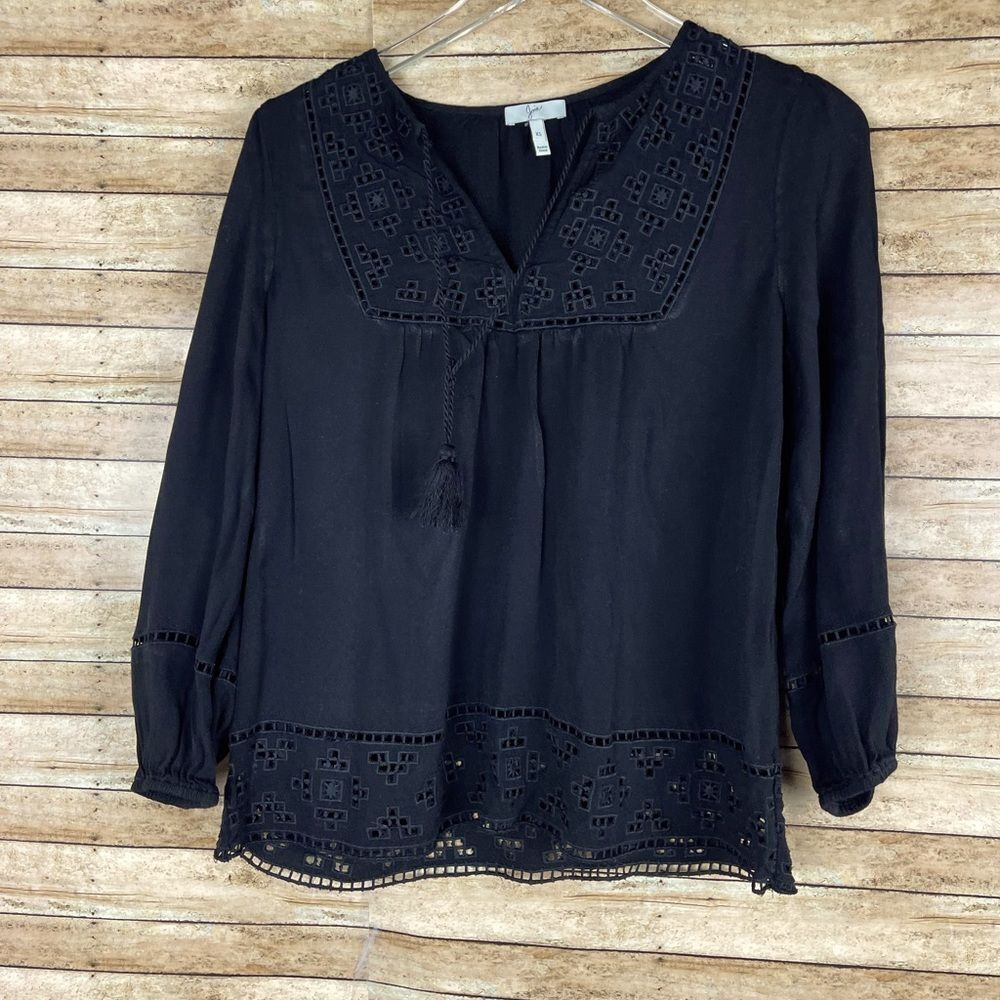 Revolve Joie Cathora Blouse in Caviar Embroidered Eyelet Tassel Bohemian szXS